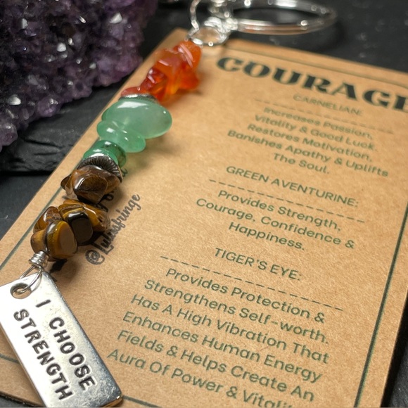 Hand Crafted Handbags - Courage Crystal Gemstone Keychain with Inspirational Silver Toned Charm
